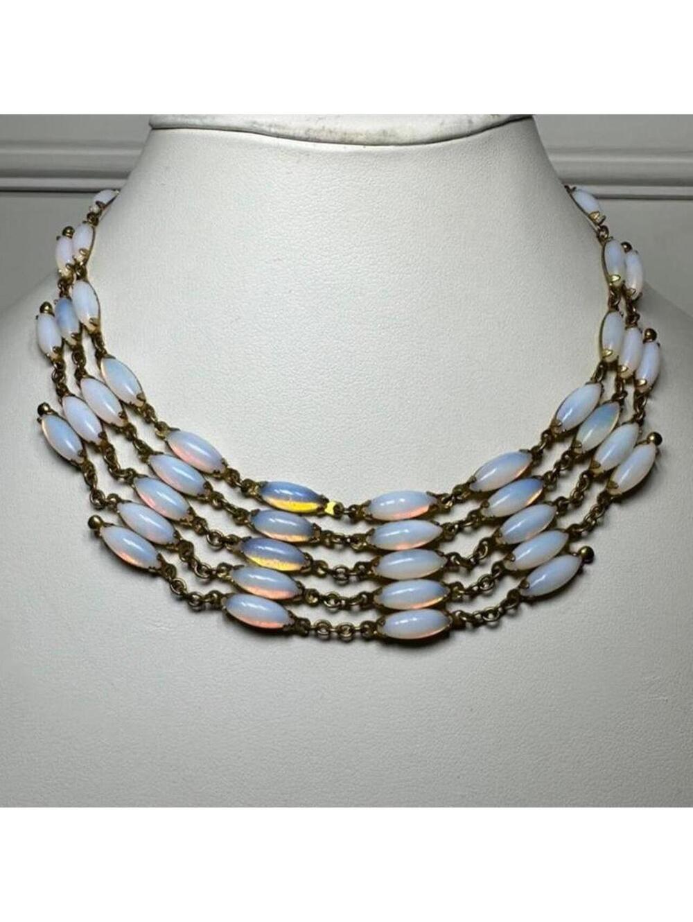 Vintage Opalite & Brass Statement Necklace